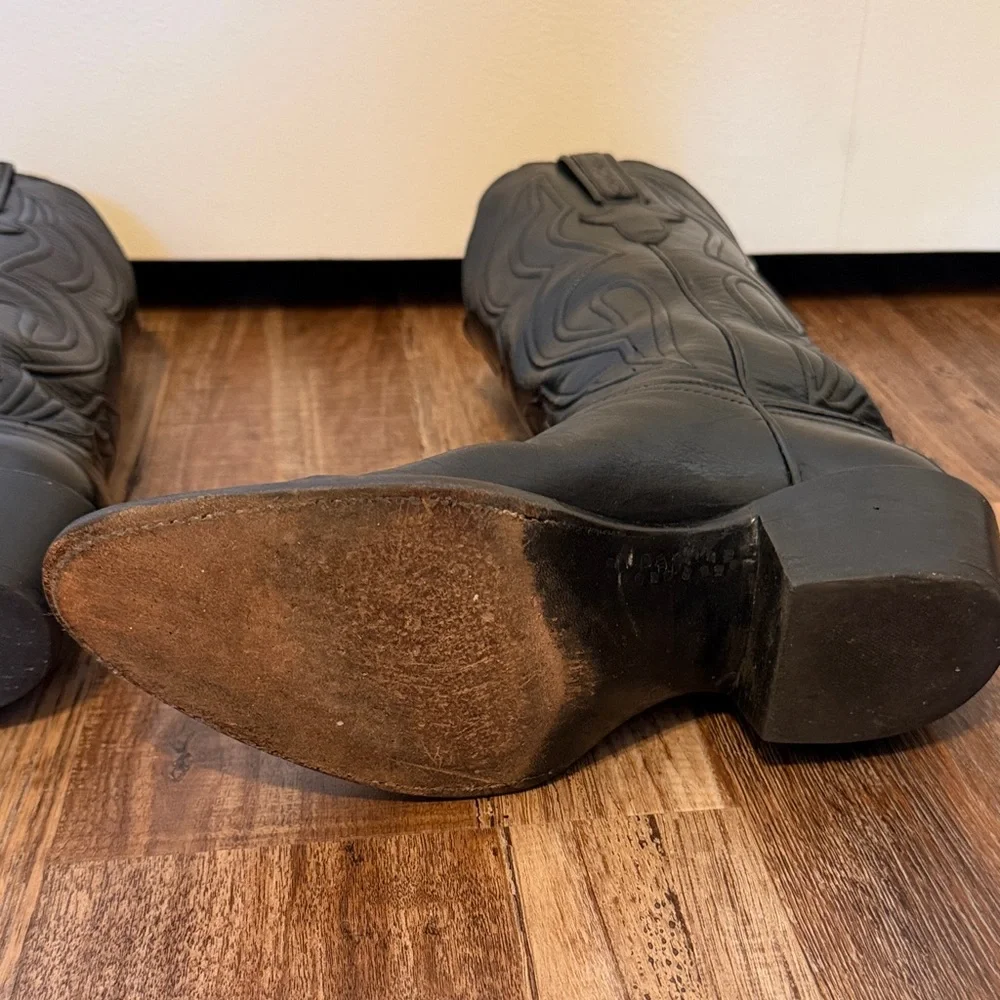 Lucchese Black Leather Cowboy Boots EUC - Picture 9 of 12